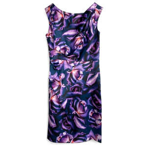 Ivy & Blue Maggy Boutique Sateen Purple Rose Print Ruched Sheath Dress - Size 6‎